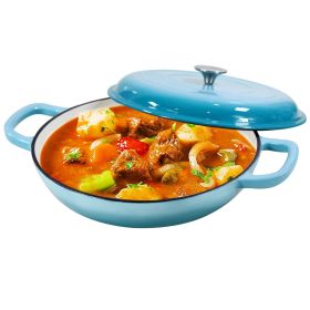 COOKWIN Cast Iron Casserole Braiser;  3.8 Quart; Heavy Duty Casserole Skillet with Lid and Dual Handles;  Porcelain Enameled Surface Cookware Pot